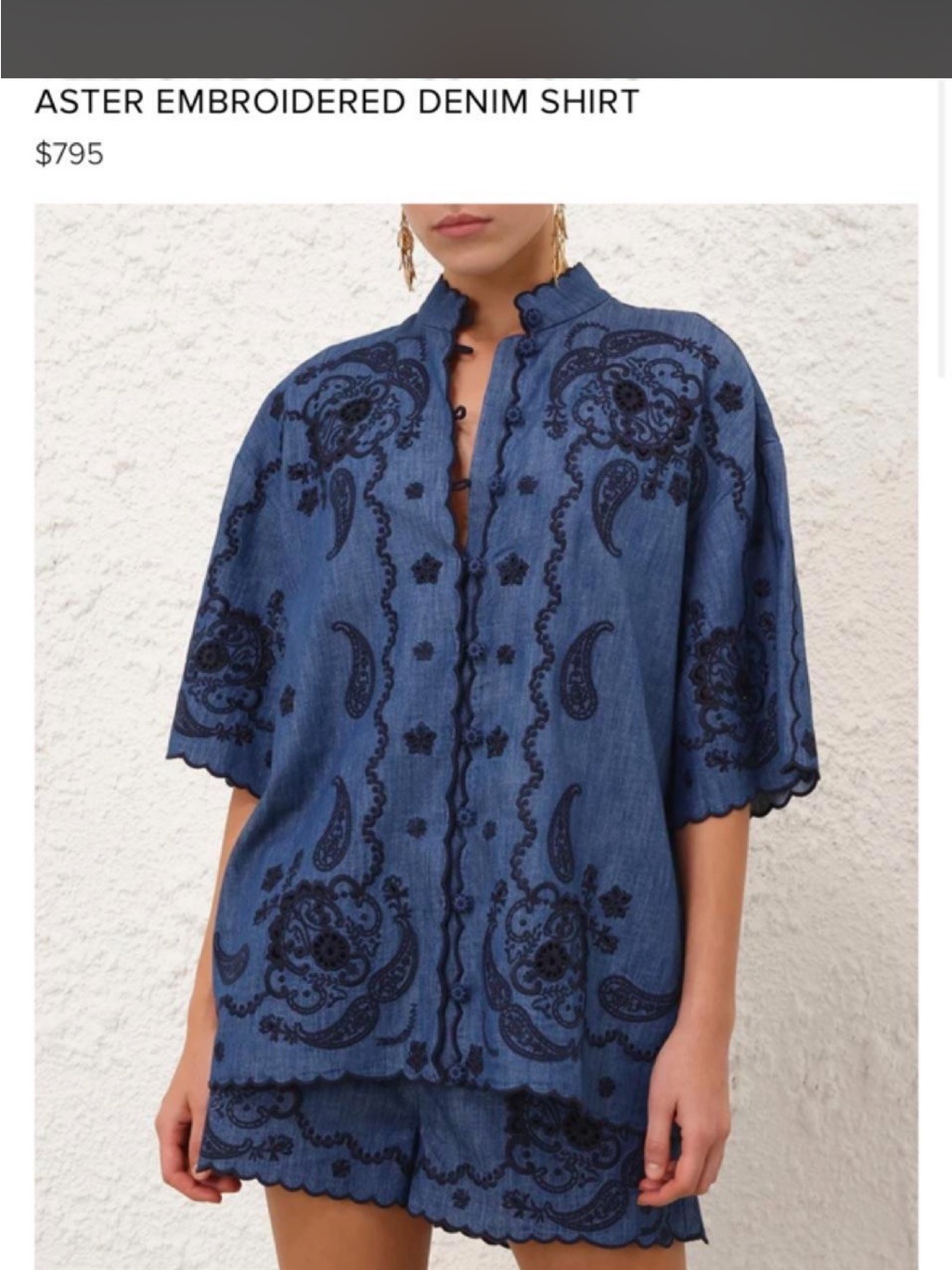 Zimmermann Blue Embroidered Denim Button-Down